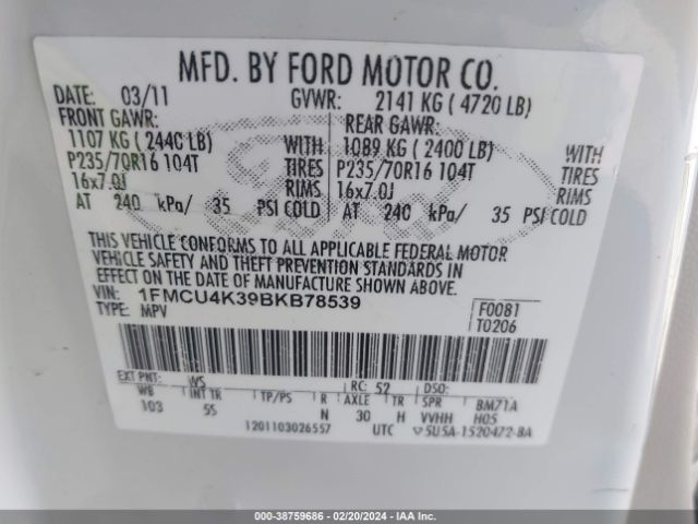 Photo 8 VIN: 1FMCU4K39BKB78539 - FORD ESCAPE HYBRID 