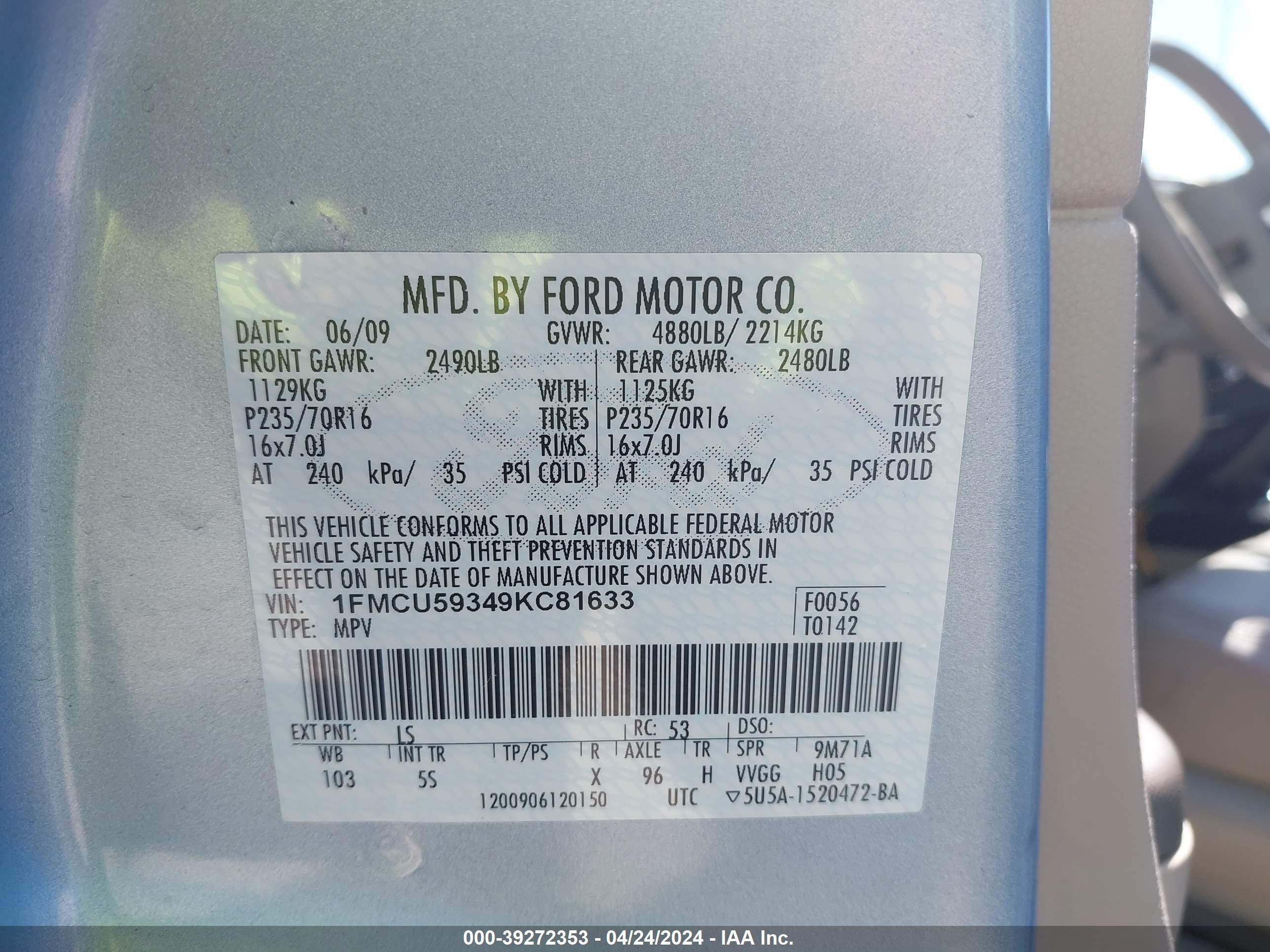 Photo 8 VIN: 1FMCU59349KC81633 - FORD ESCAPE 