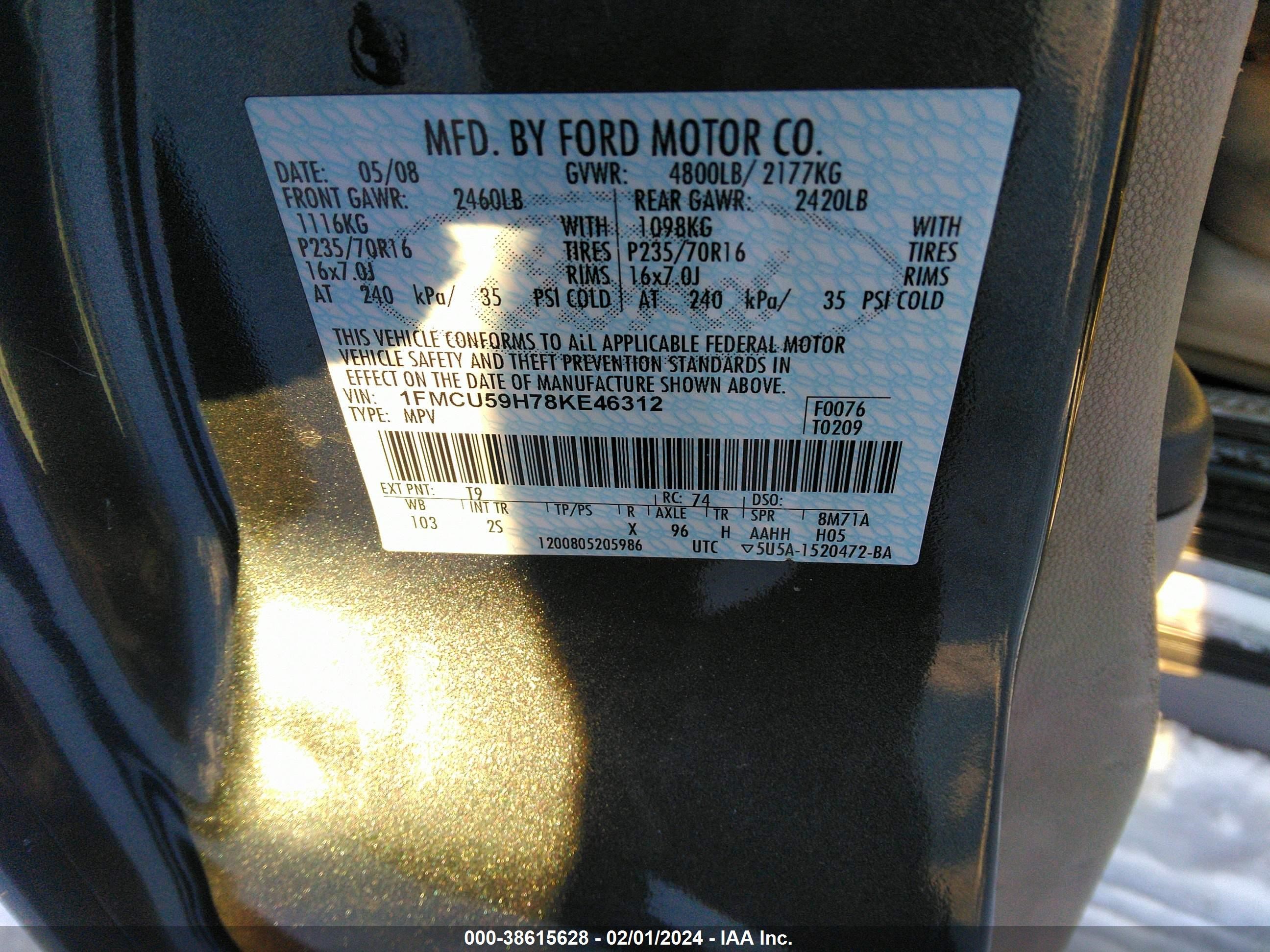 Photo 8 VIN: 1FMCU59H78KE46312 - FORD ESCAPE 