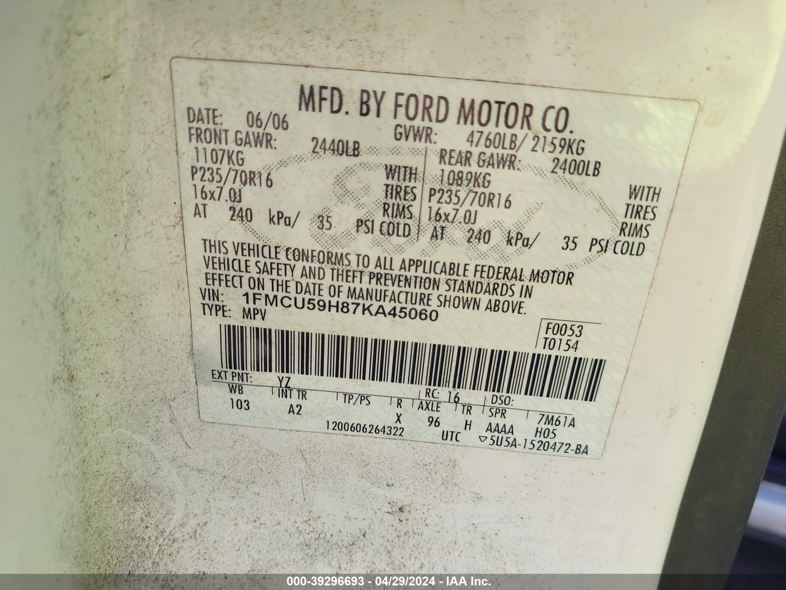 Photo 8 VIN: 1FMCU59H87KA45060 - FORD ESCAPE 