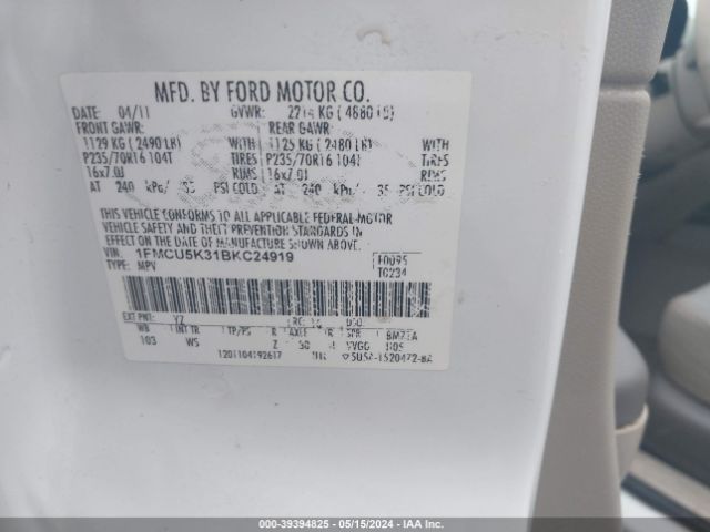 Photo 8 VIN: 1FMCU5K31BKC24919 - FORD ESCAPE HYBRID 