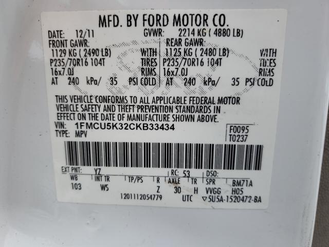 Photo 9 VIN: 1FMCU5K32CKB33434 - FORD ESCAPE HYB 