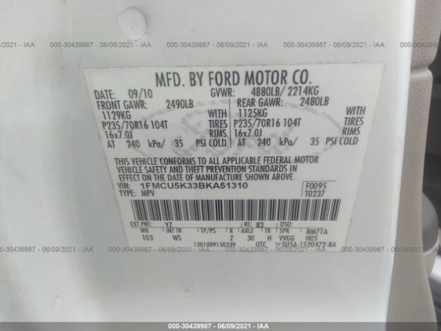 Photo 8 VIN: 1FMCU5K33BKA51310 - FORD ESCAPE 