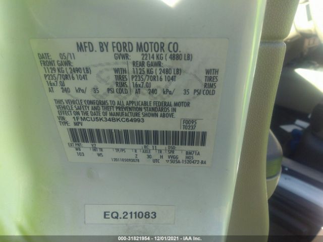 Photo 8 VIN: 1FMCU5K34BKC64993 - FORD ESCAPE 