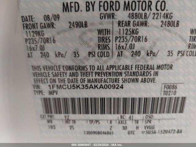 Photo 8 VIN: 1FMCU5K35AKA00924 - FORD ESCAPE HYBRID 