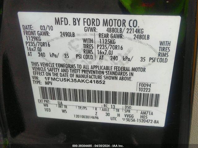 Photo 8 VIN: 1FMCU5K35AKC41852 - FORD ESCAPE HYBRID 