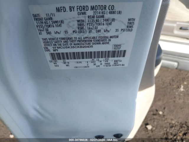 Photo 8 VIN: 1FMCU5K35CKB20435 - FORD ESCAPE HYBRID 