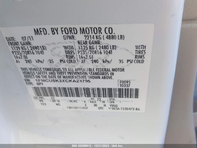 Photo 8 VIN: 1FMCU5K3XCKA23795 - FORD ESCAPE HYBRID 