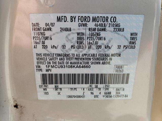 Photo 12 VIN: 1FMCU93108KA64660 - FORD ESCAPE XLT 