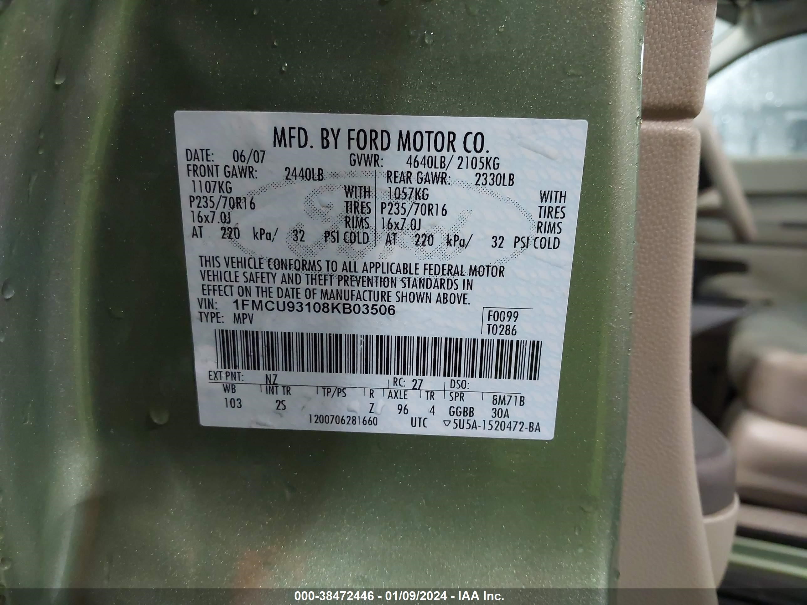 Photo 8 VIN: 1FMCU93108KB03506 - FORD ESCAPE 