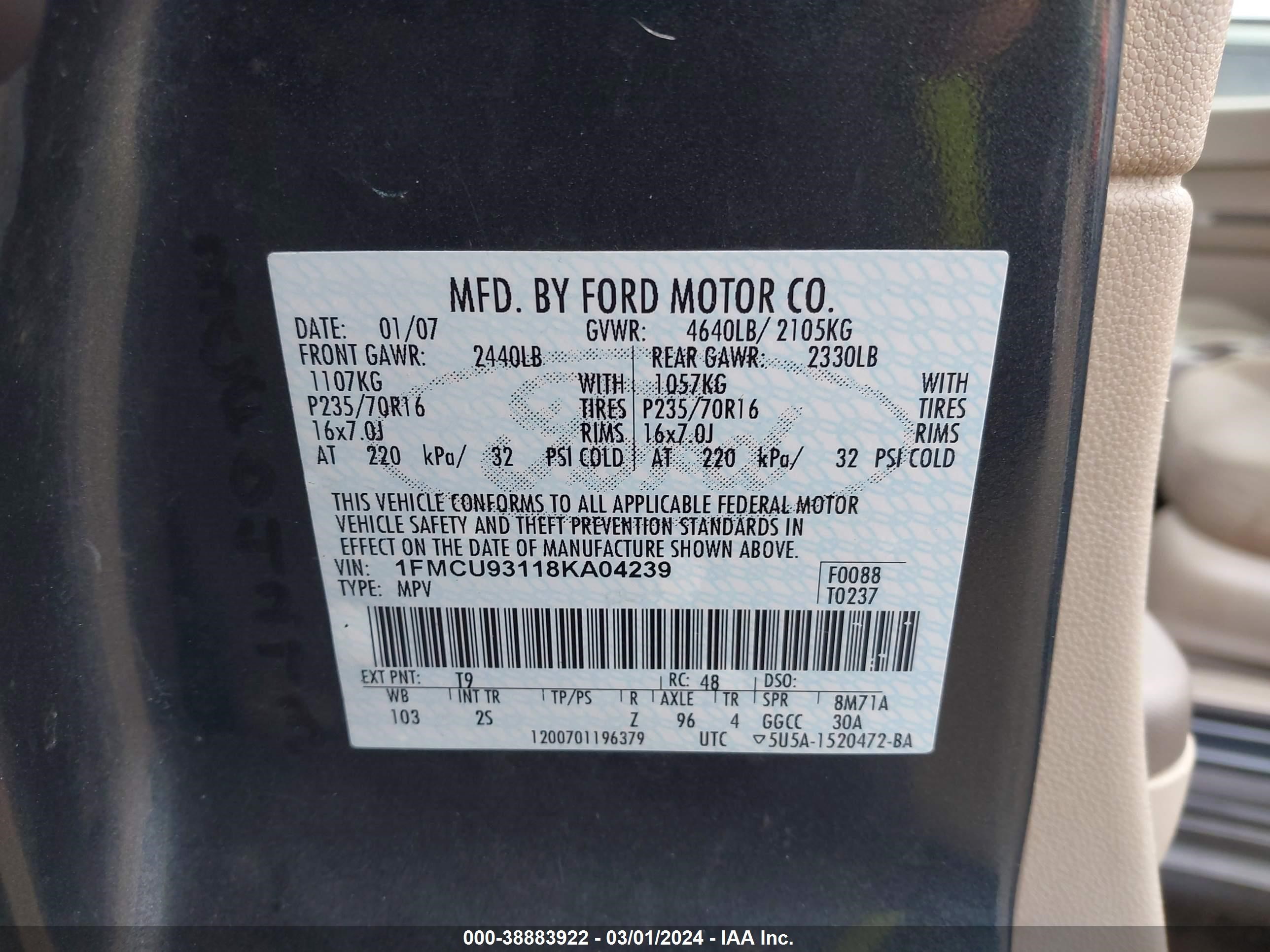 Photo 8 VIN: 1FMCU93118KA04239 - FORD ESCAPE 