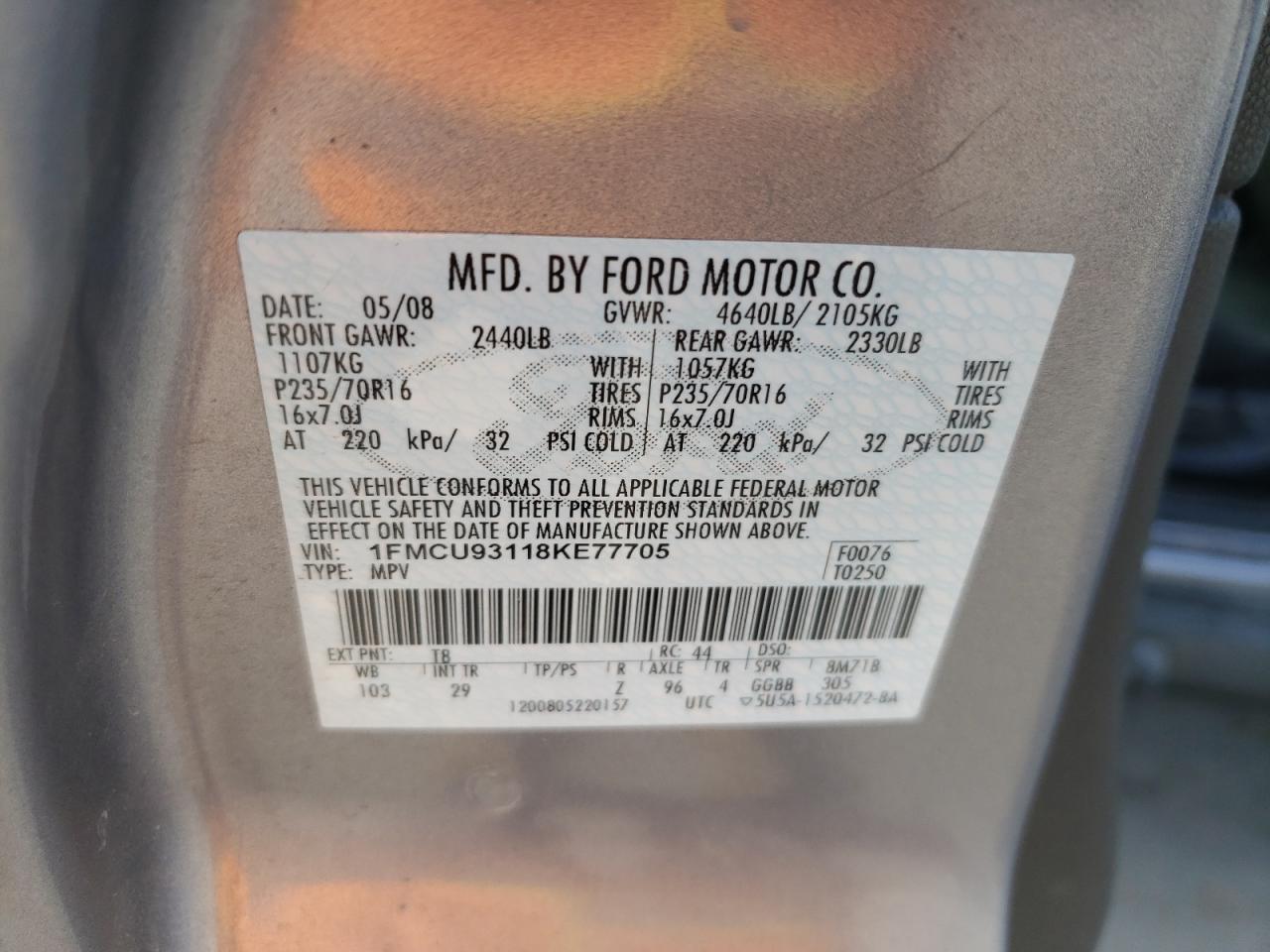 Photo 12 VIN: 1FMCU93118KE77705 - FORD ESCAPE 