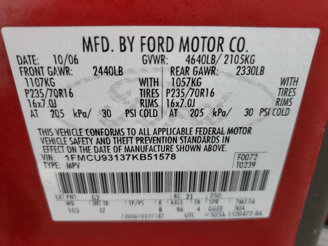 Photo 12 VIN: 1FMCU93137KB51578 - FORD ESCAPE 