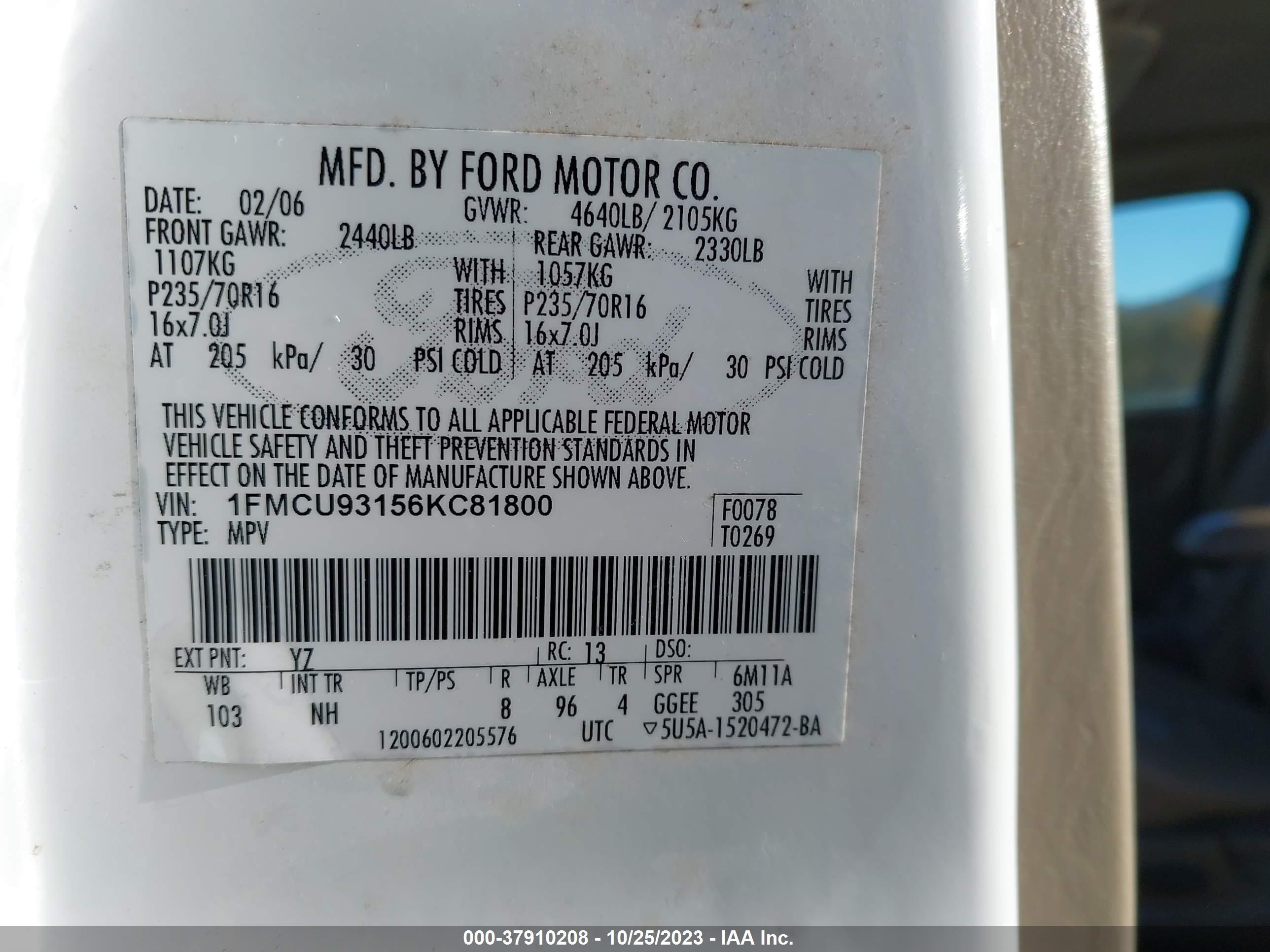 Photo 8 VIN: 1FMCU93156KC81800 - FORD ESCAPE 