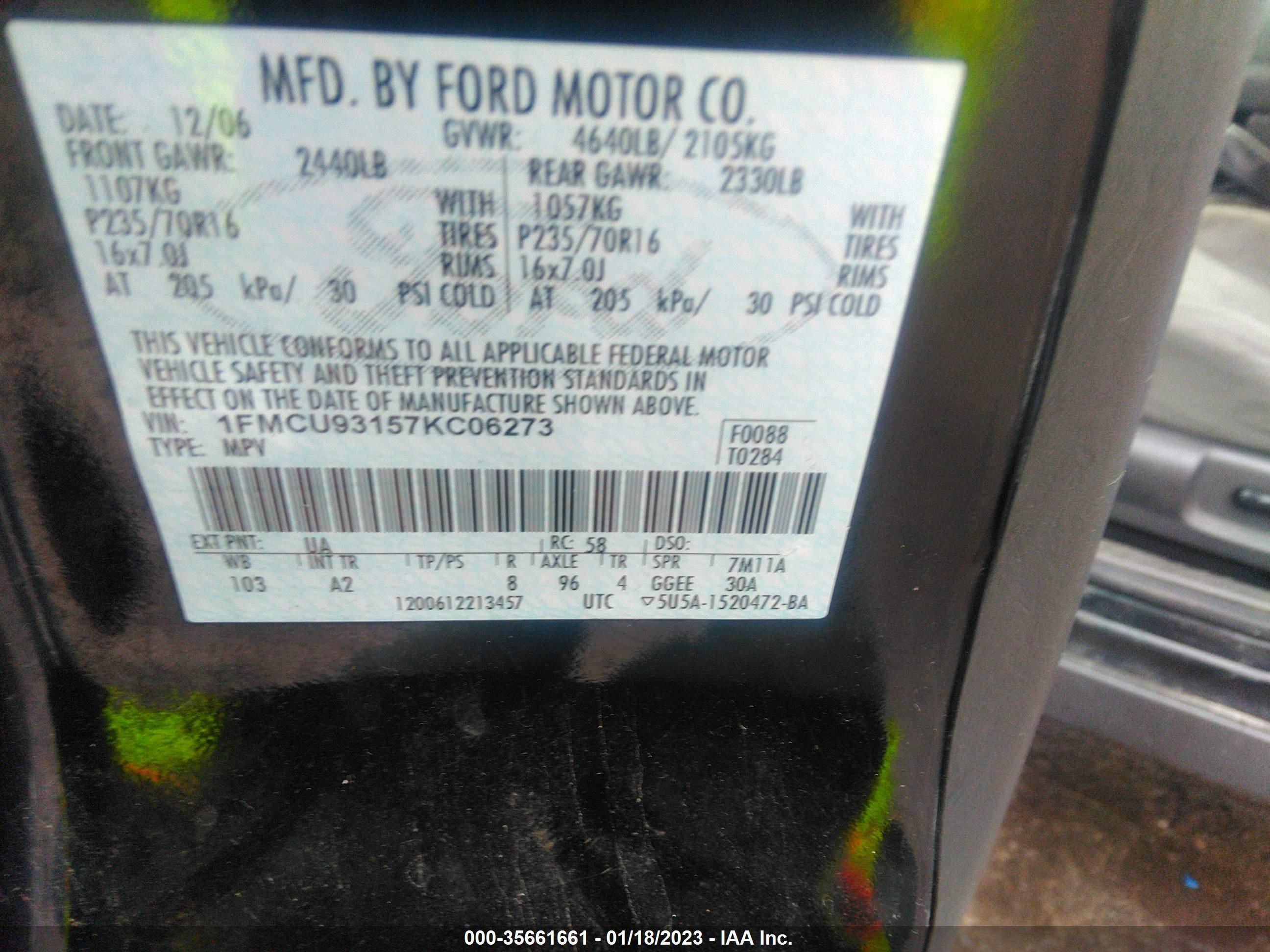 Photo 8 VIN: 1FMCU93157KC06273 - FORD ESCAPE 