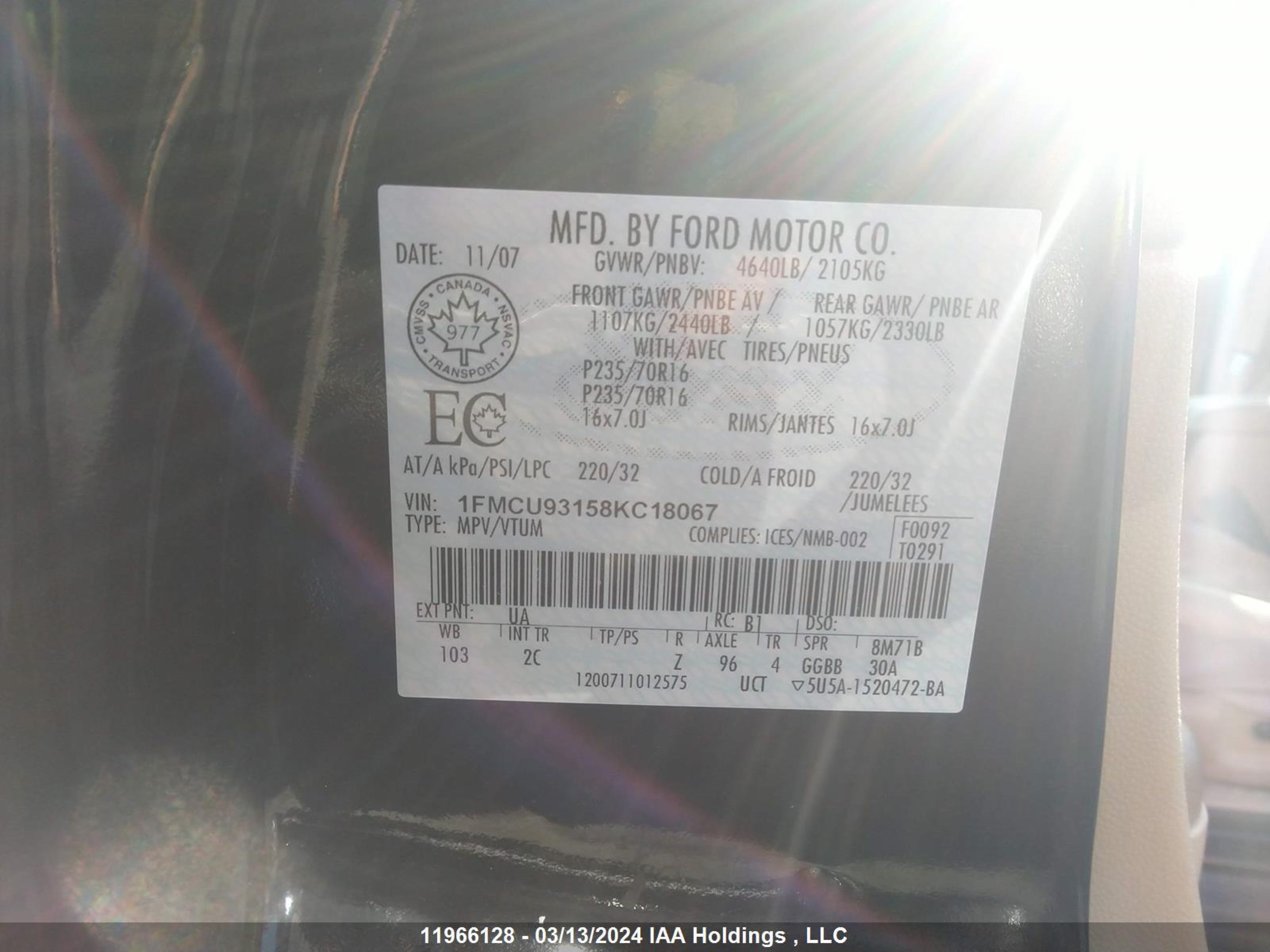 Photo 8 VIN: 1FMCU93158KC18067 - FORD ESCAPE 