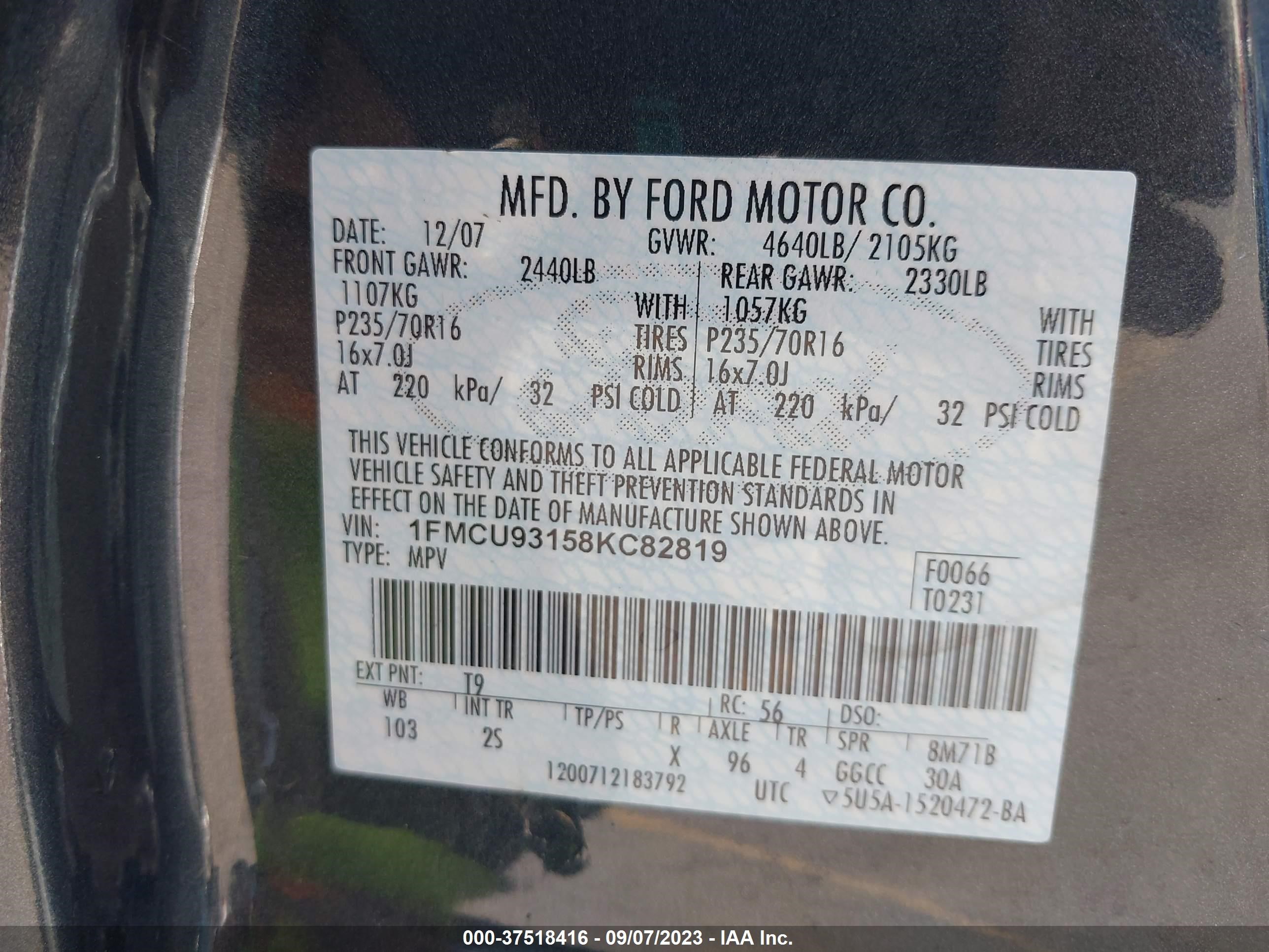 Photo 8 VIN: 1FMCU93158KC82819 - FORD ESCAPE 