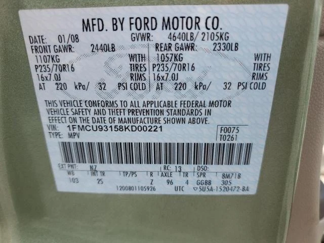 Photo 12 VIN: 1FMCU93158KD00221 - FORD ESCAPE XLT 