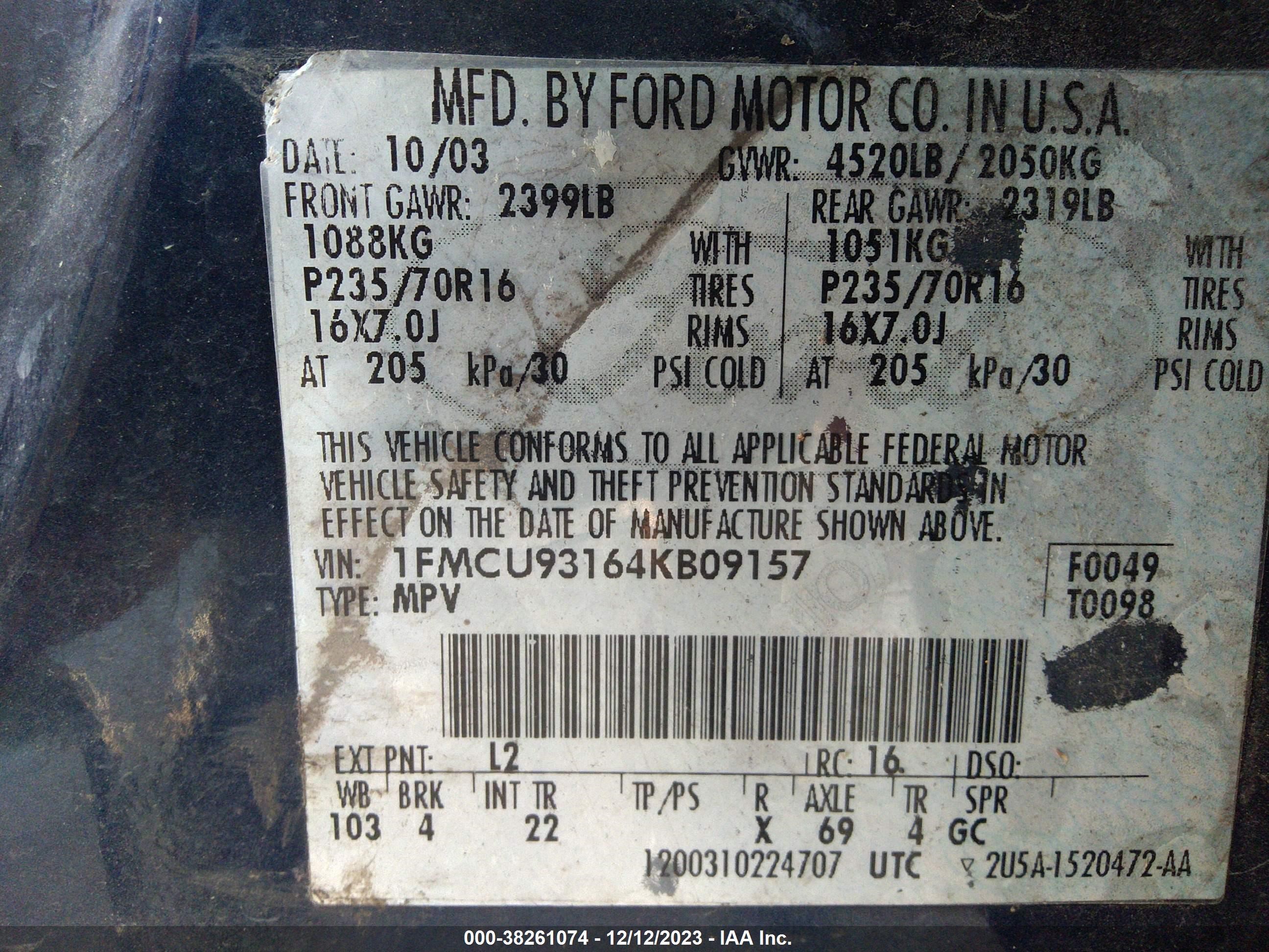 Photo 8 VIN: 1FMCU93164KB09157 - FORD ESCAPE 