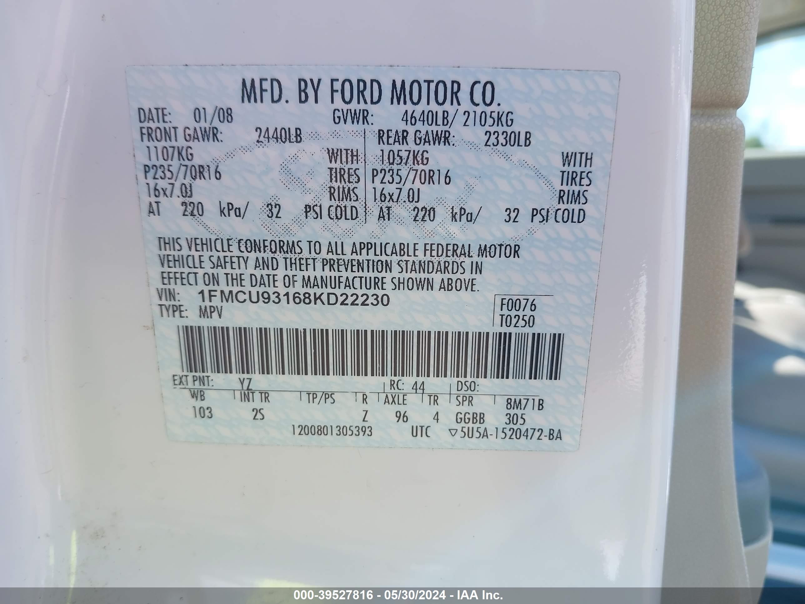 Photo 8 VIN: 1FMCU93168KD22230 - FORD ESCAPE 