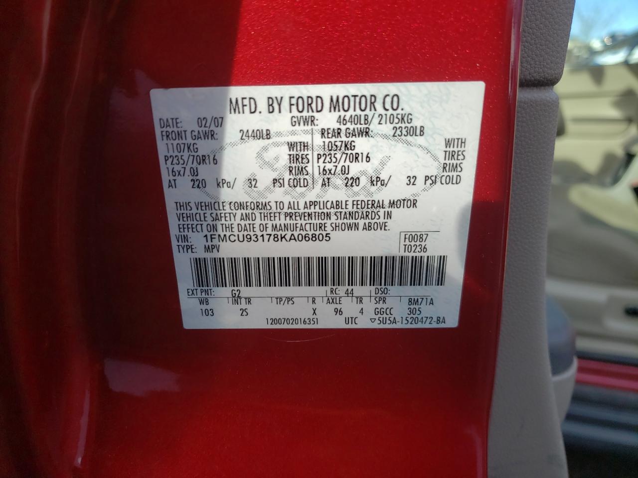 Photo 11 VIN: 1FMCU93178KA06805 - FORD ESCAPE 