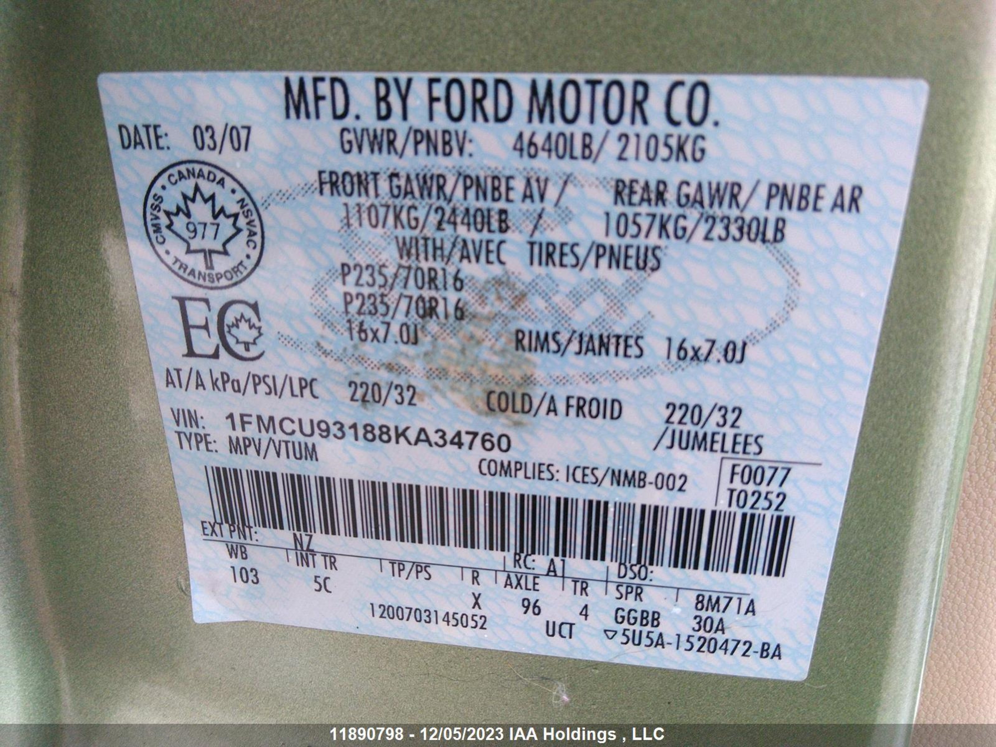 Photo 8 VIN: 1FMCU93188KA34760 - FORD ESCAPE 