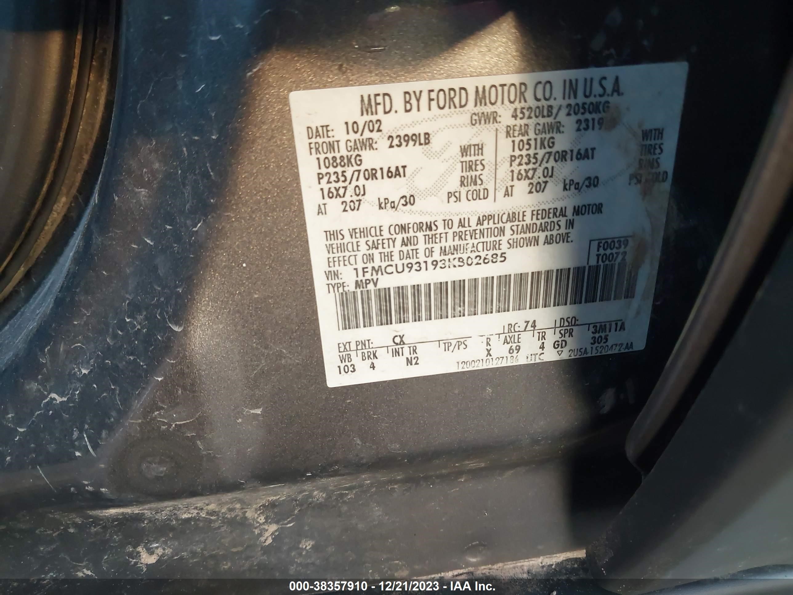 Photo 8 VIN: 1FMCU93193KB02685 - FORD ESCAPE 