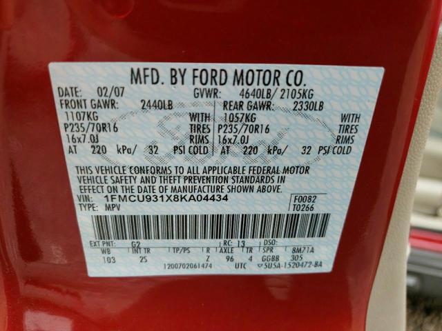 Photo 13 VIN: 1FMCU931X8KA04434 - FORD ESCAPE XLT 