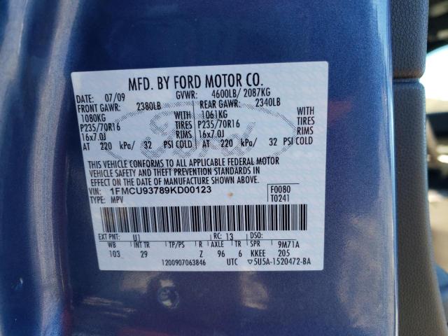 Photo 12 VIN: 1FMCU93789KD00123 - FORD ESCAPE XLT 