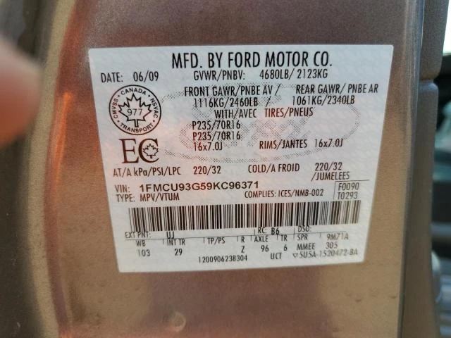 Photo 12 VIN: 1FMCU93G59KC96371 - FORD ESCAPE XLT 