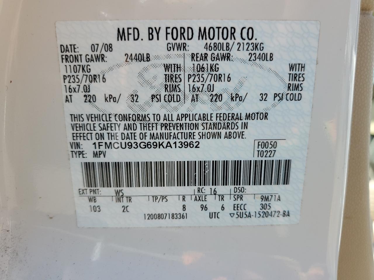 Photo 11 VIN: 1FMCU93G69KA13962 - FORD ESCAPE 