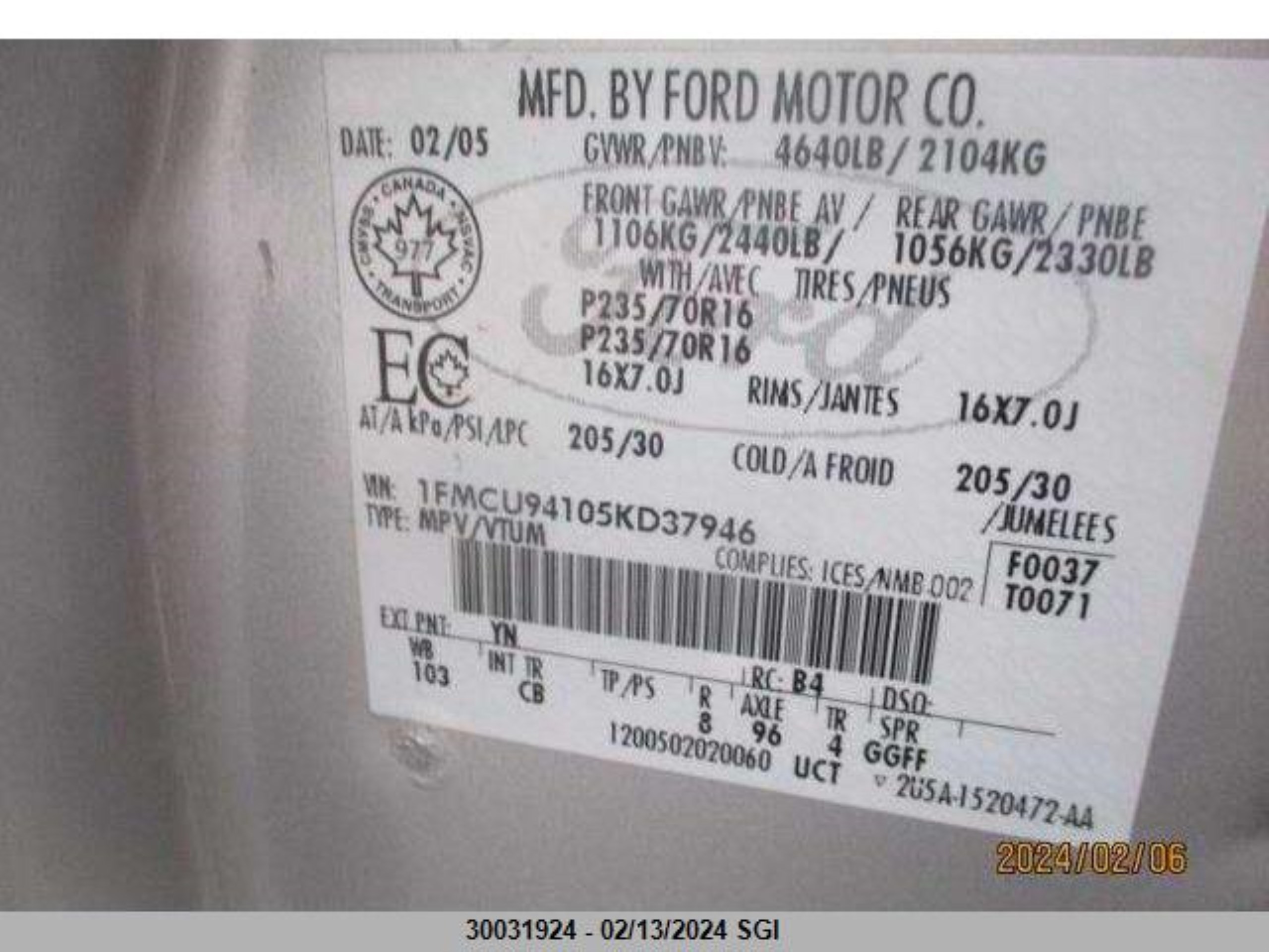 Photo 10 VIN: 1FMCU94105KD37946 - FORD ESCAPE 