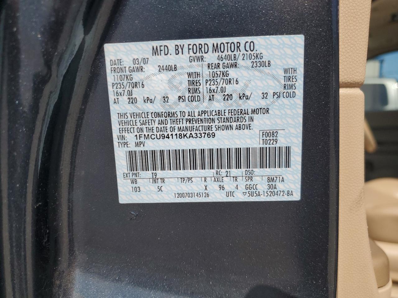 Photo 11 VIN: 1FMCU94118KA33769 - FORD ESCAPE 