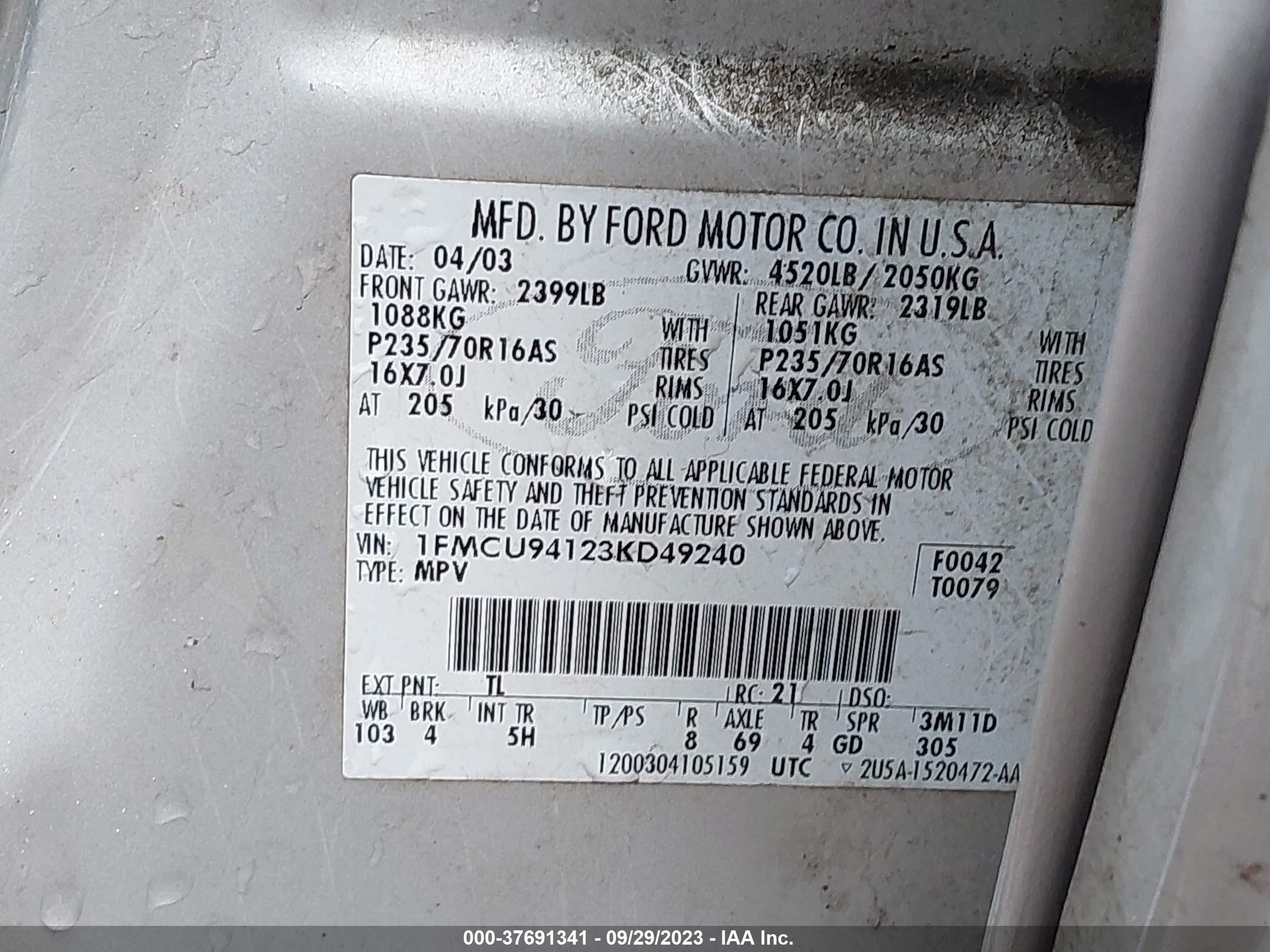 Photo 8 VIN: 1FMCU94123KD49240 - FORD ESCAPE 