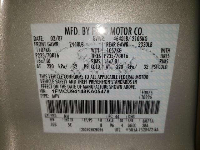 Photo 9 VIN: 1FMCU94148KA05478 - FORD ESCAPE LIM 