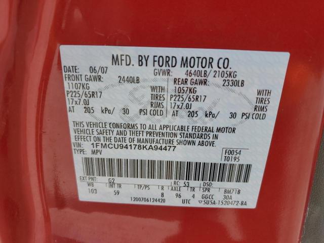 Photo 12 VIN: 1FMCU94178KA94477 - FORD ESCAPE 