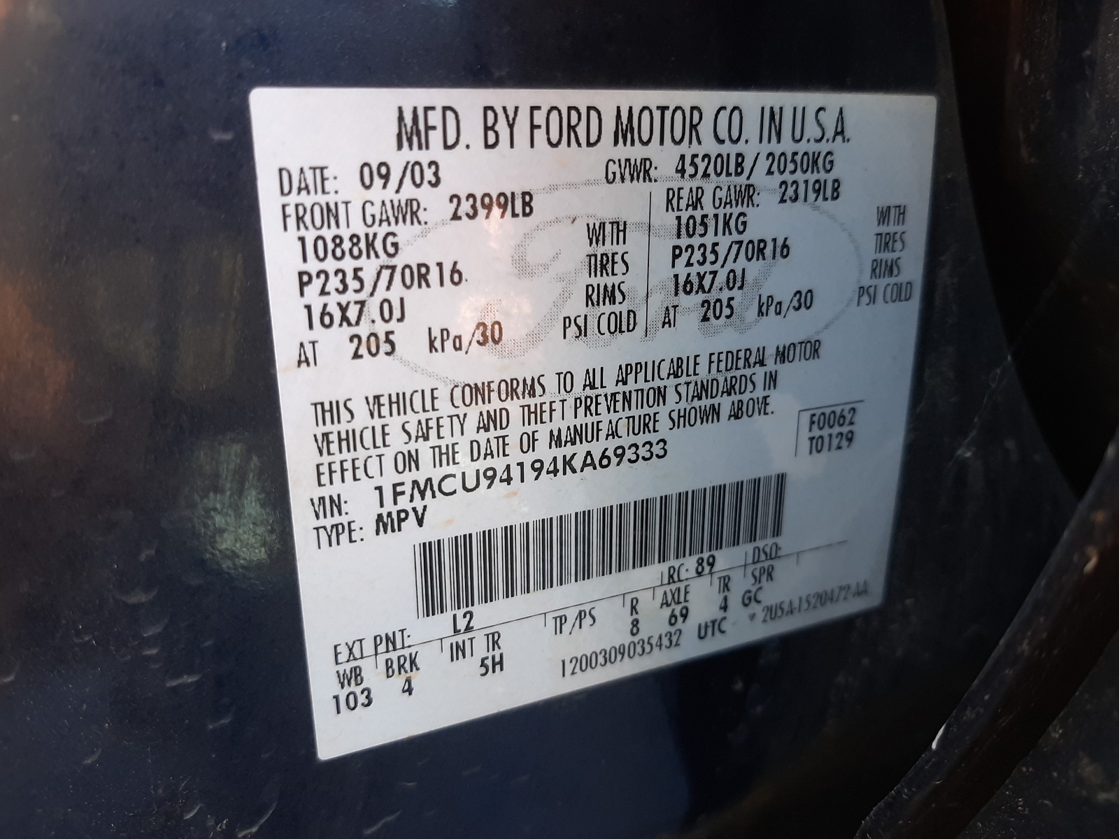 Photo 9 VIN: 1FMCU94194KA69333 - FORD ESCAPE LIM 