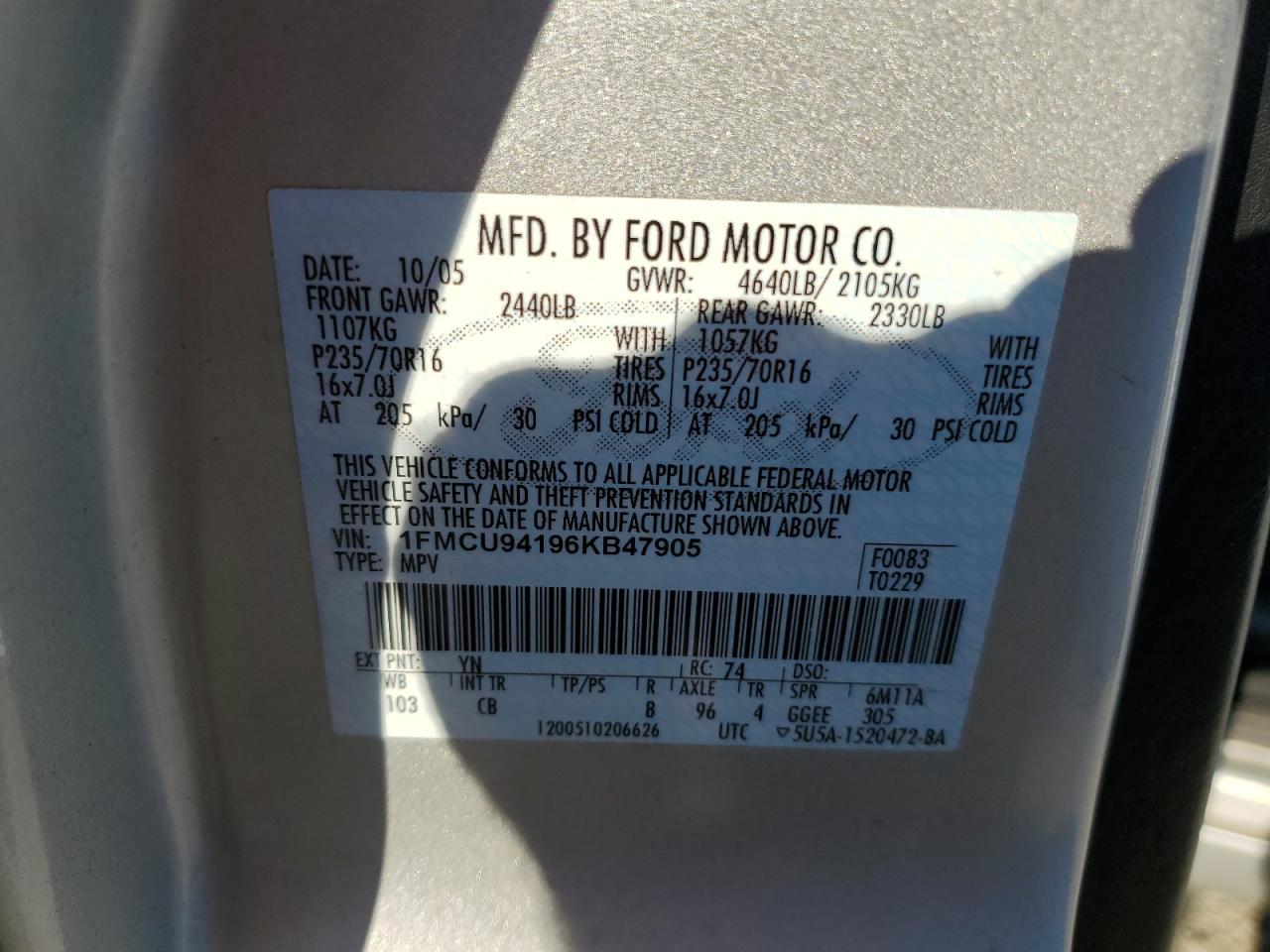 Photo 11 VIN: 1FMCU94196KB47905 - FORD ESCAPE 