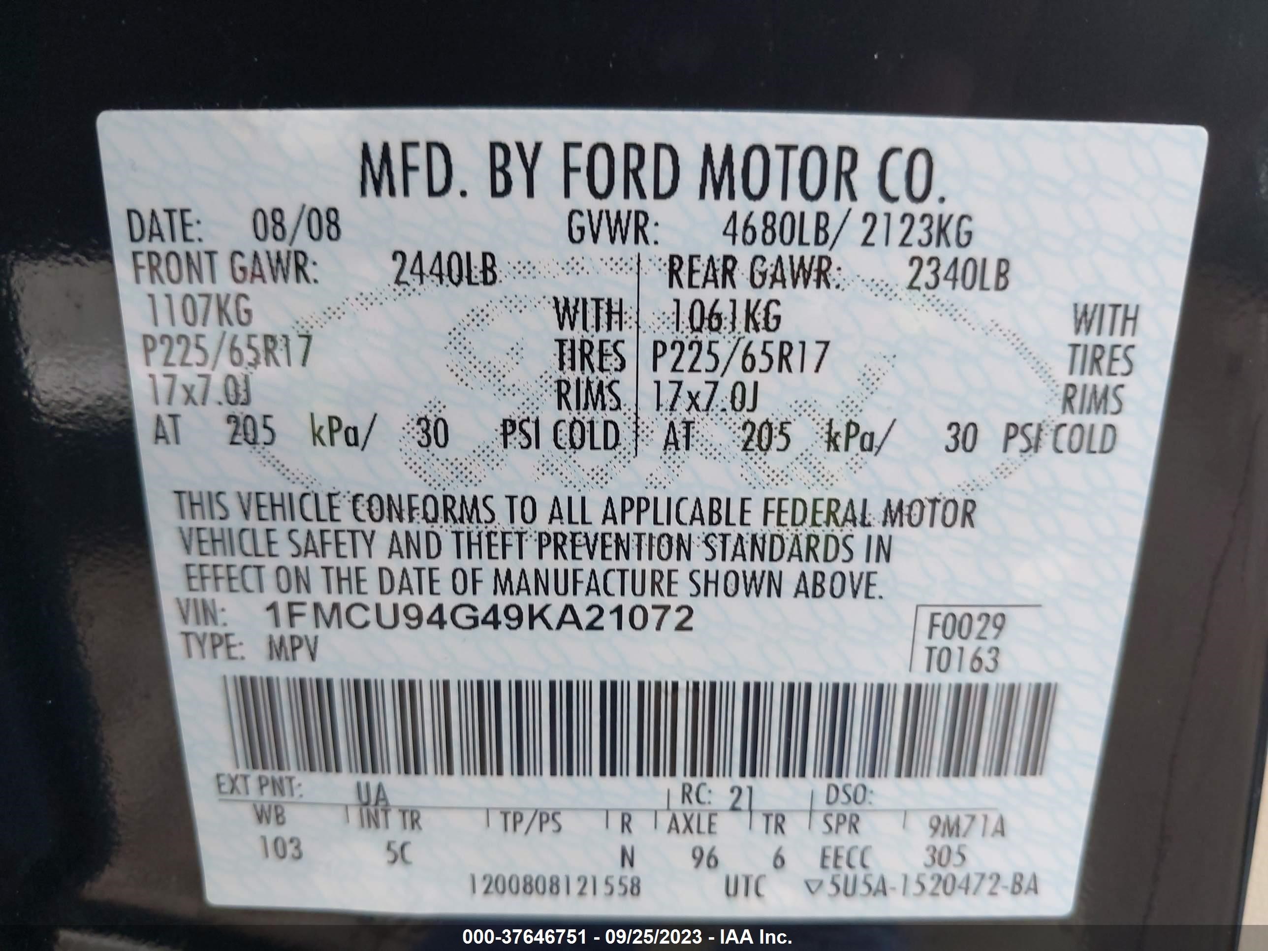 Photo 8 VIN: 1FMCU94G49KA21072 - FORD ESCAPE 