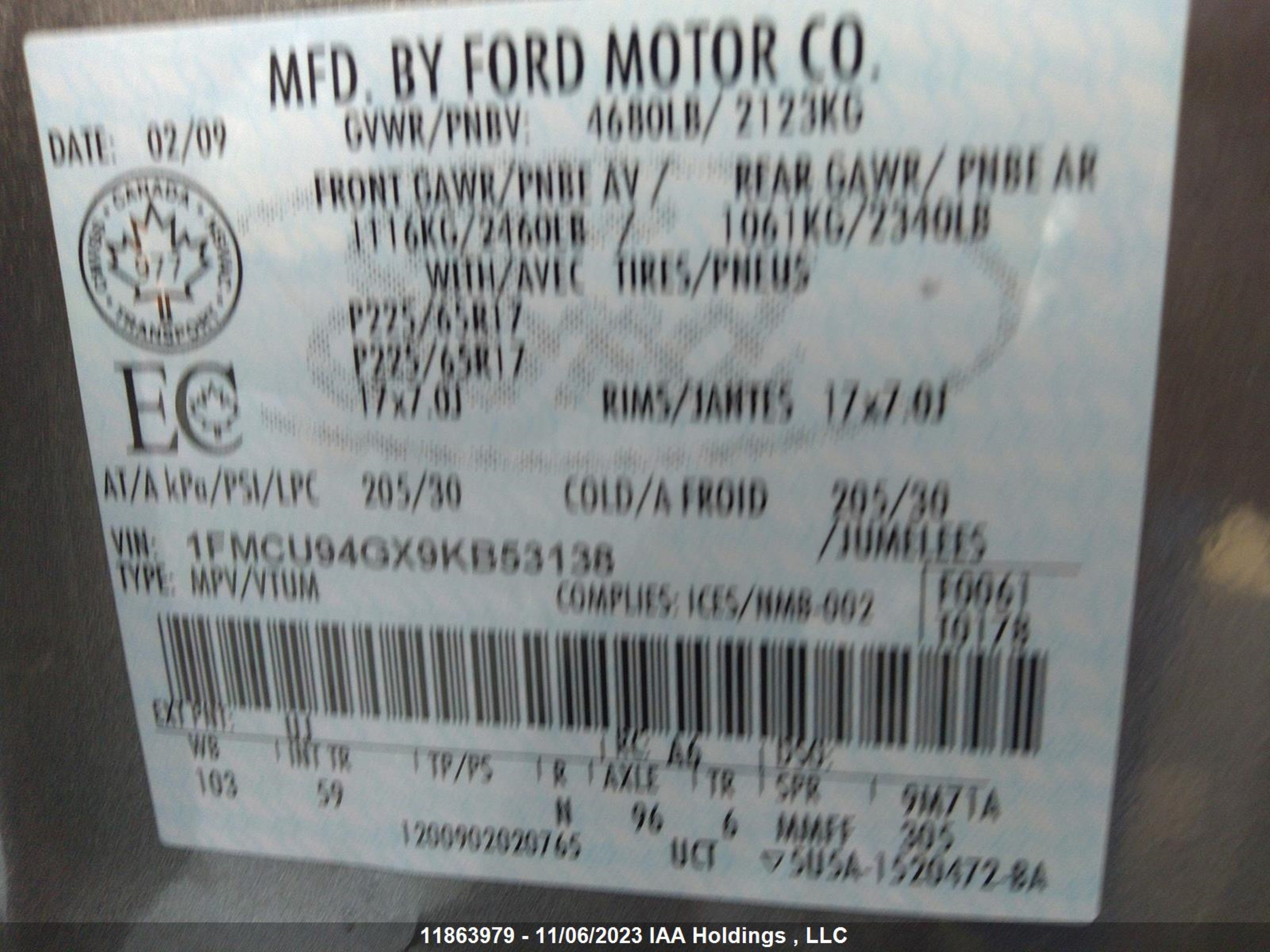 Photo 8 VIN: 1FMCU94GX9KB53138 - FORD ESCAPE 