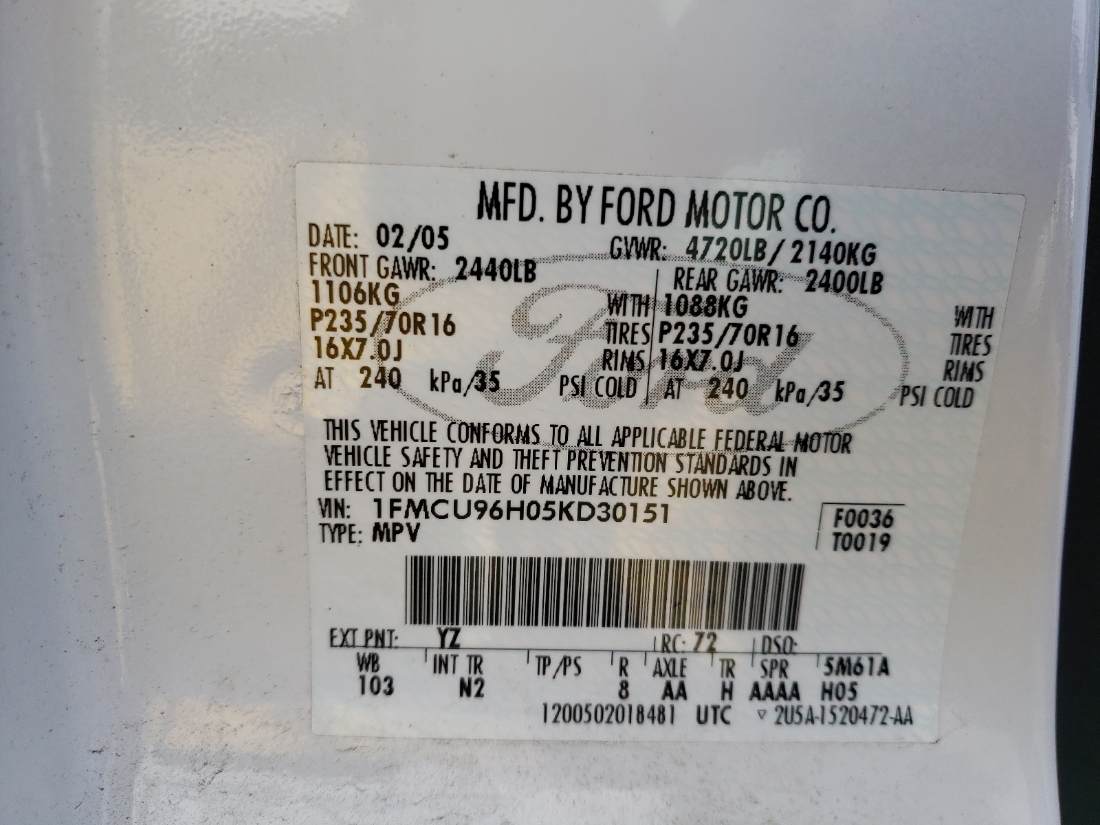 Photo 9 VIN: 1FMCU96H05KD30151 - FORD ESCAPE HEV 