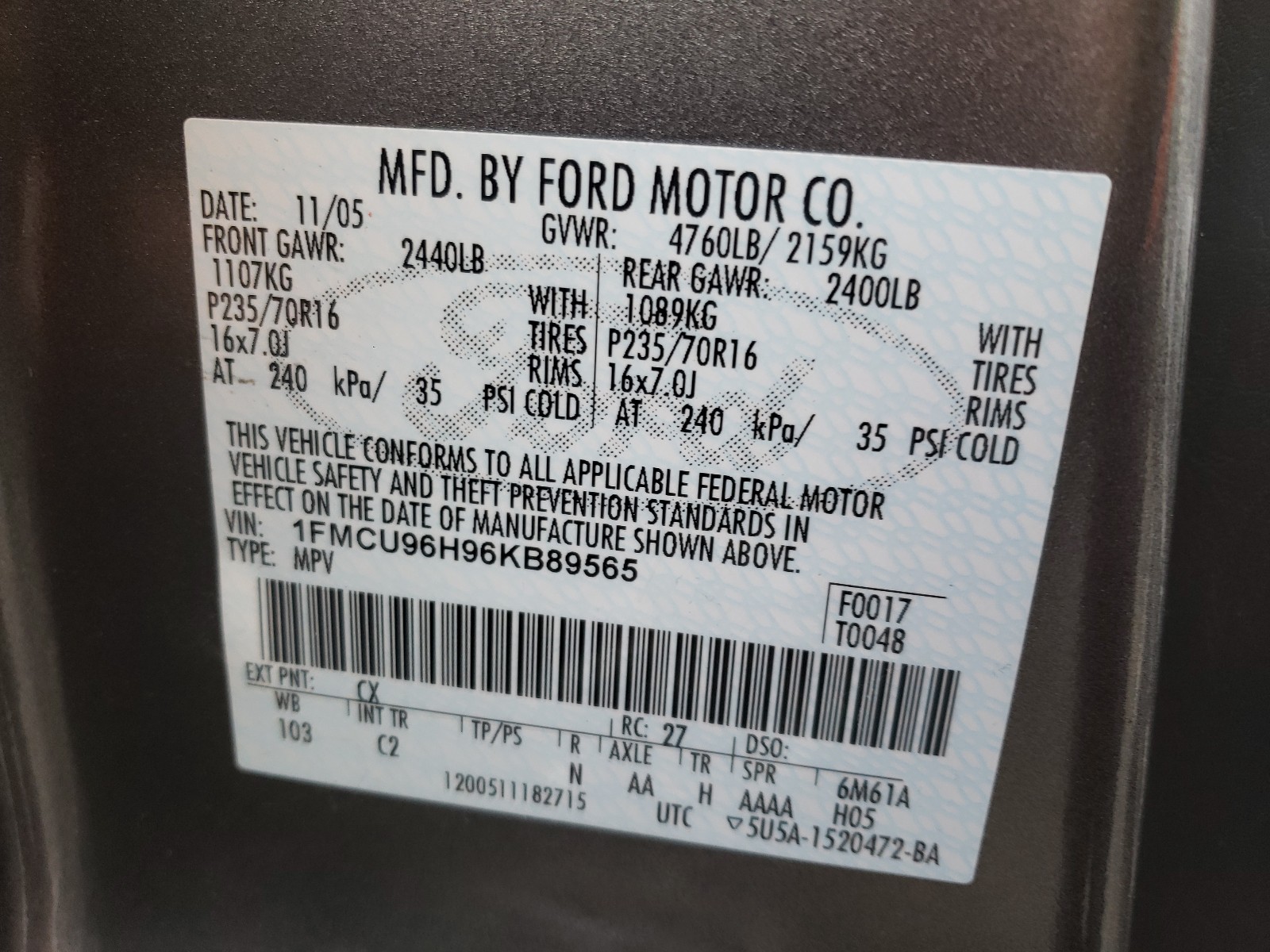 Photo 9 VIN: 1FMCU96H96KB89565 - FORD ESCAPE HEV 