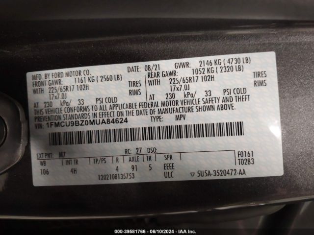 Photo 8 VIN: 1FMCU9BZ0MUA84624 - FORD ESCAPE 