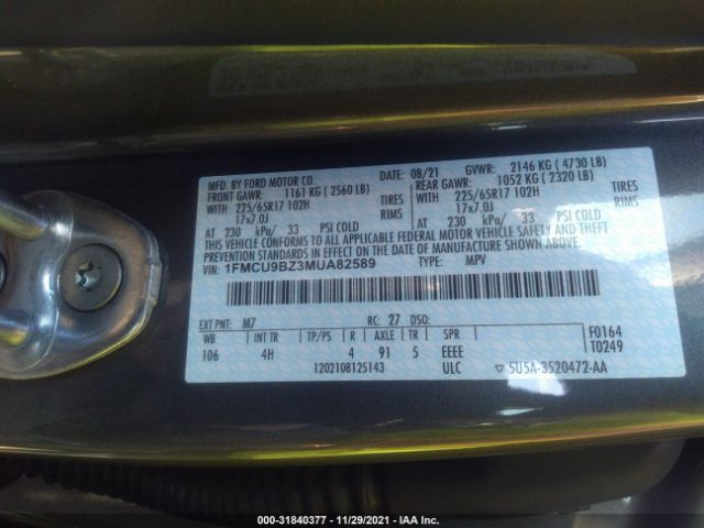 Photo 8 VIN: 1FMCU9BZ3MUA82589 - FORD ESCAPE 