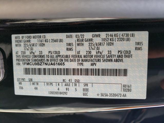 Photo 12 VIN: 1FMCU9BZ7NUA61665 - FORD ESCAPE SE 