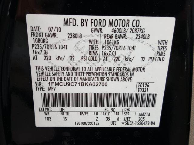 Photo 9 VIN: 1FMCU9C71BKA02700 - FORD ESCAPE XLS 