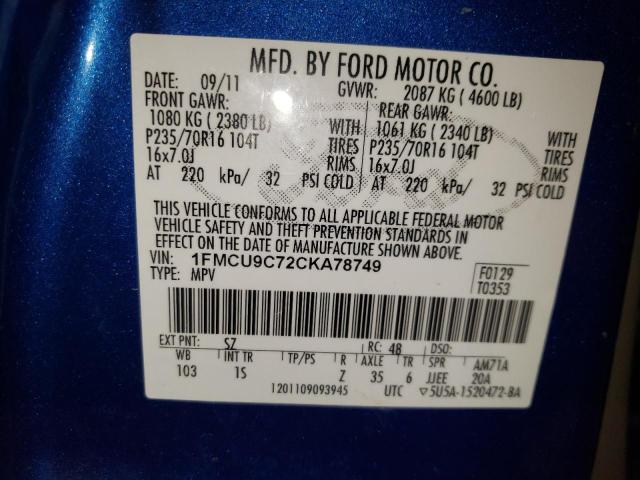 Photo 9 VIN: 1FMCU9C72CKA78749 - FORD ESCAPE XLS 