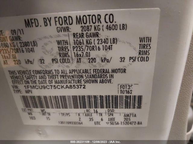 Photo 8 VIN: 1FMCU9C75CKA85372 - FORD ESCAPE 