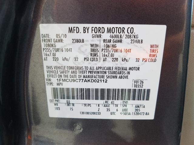 Photo 9 VIN: 1FMCU9C77AKD02112 - FORD ESCAPE XLS 