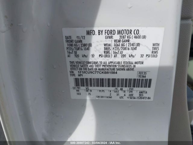 Photo 8 VIN: 1FMCU9C77CKB81584 - FORD ESCAPE 